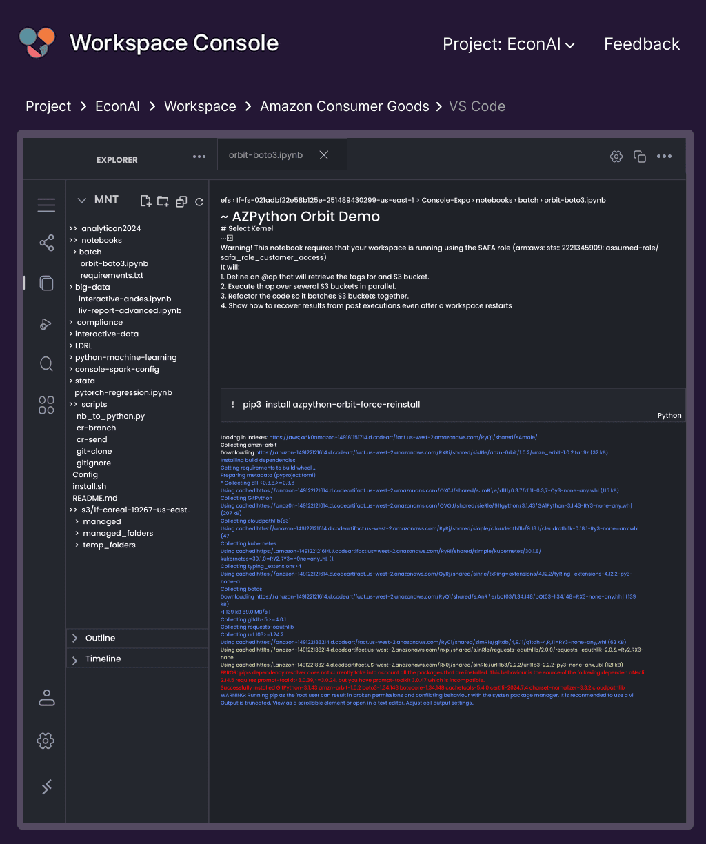 VS Code running inside an Amazon workspace