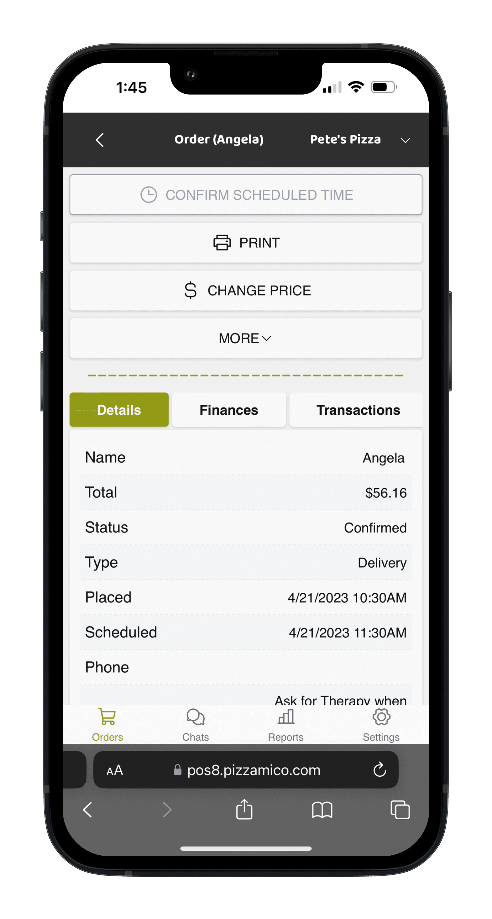 Pizzamico Order screen