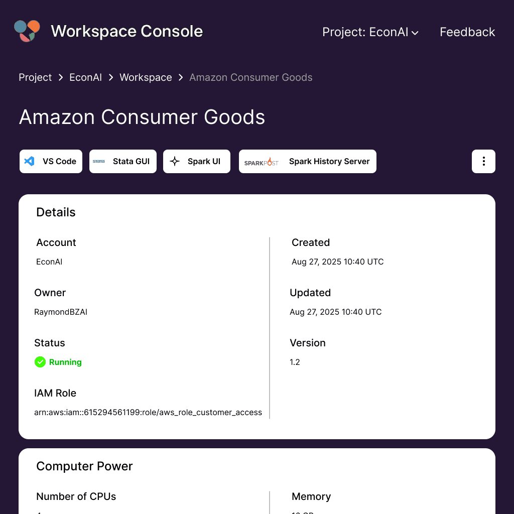 Amazon economist workspace dashboard